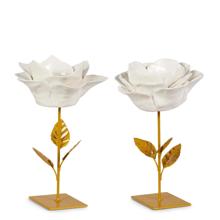 White and Gold Flower Candle Holder Candle Holders RAZ 