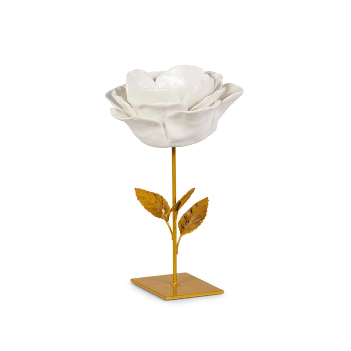 White and Gold Flower Candle Holder Candle Holders RAZ Peony 