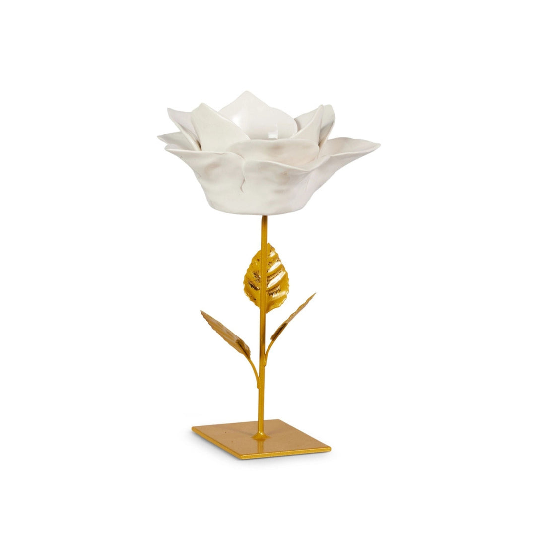 White and Gold Flower Candle Holder Candle Holders RAZ Rose 
