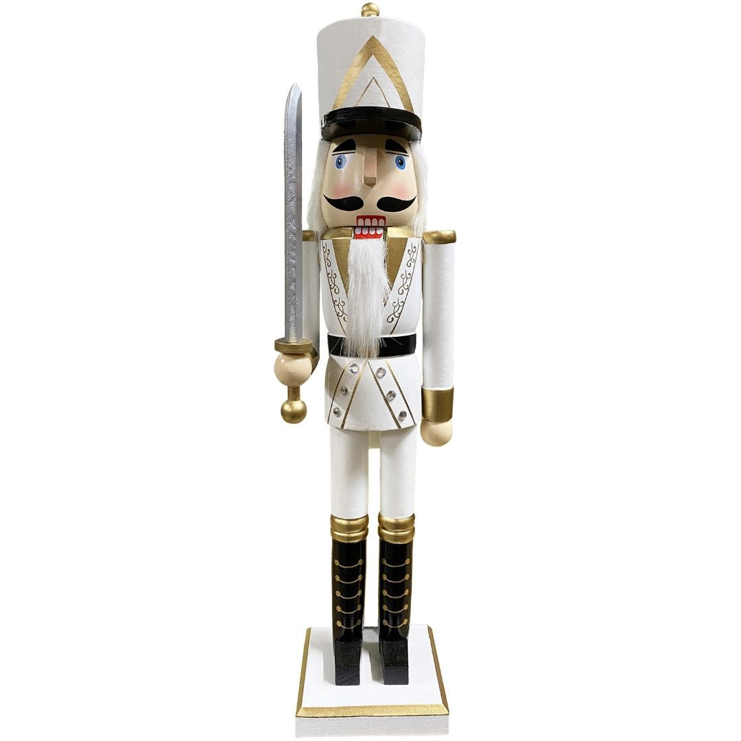 White and Gold Nutcrackers Christmas Decor Santa's Workshop Guard 