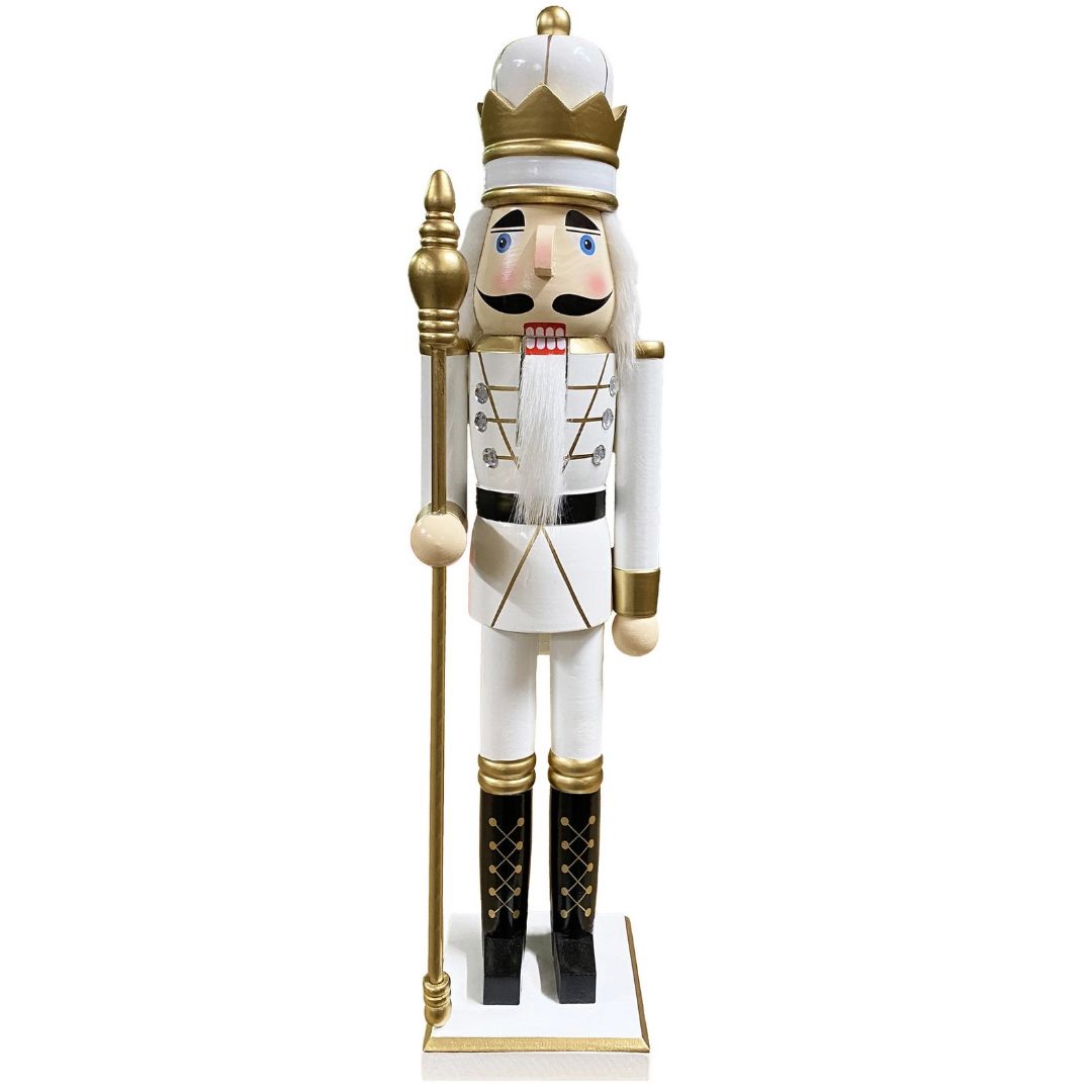White and Gold Nutcrackers Christmas Decor Santa's Workshop King 