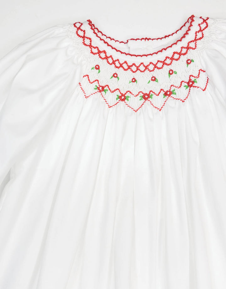 White and Red Smocked Bishop Dress Girl Dress Petit Ami 
