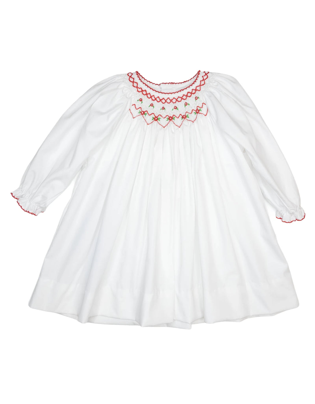 White and Red Smocked Bishop Dress Girl Dress Petit Ami 
