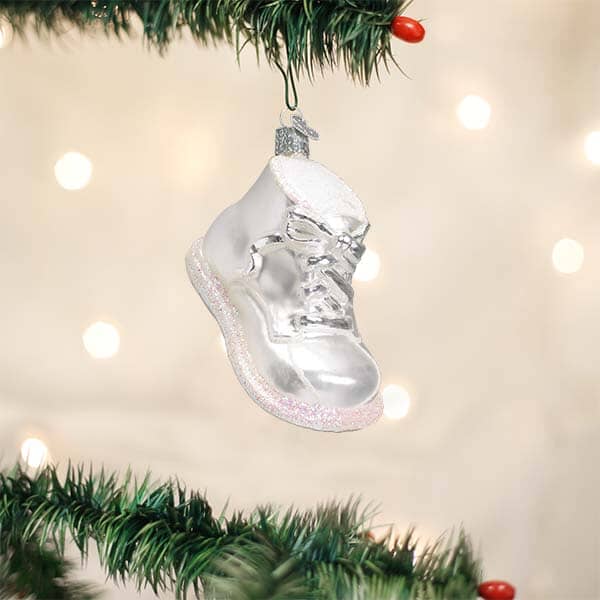 White Baby Shoe Ornament Christmas Ornament Old World Christmas 