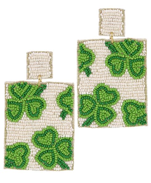 White Beaded Shamrock Earrings Earrings Golden Stella 