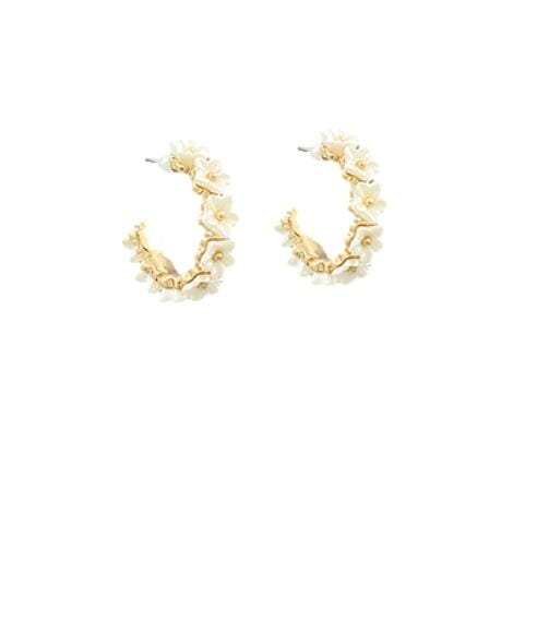 White Flower Metal Hoops Womens Earrings Golden Stella 