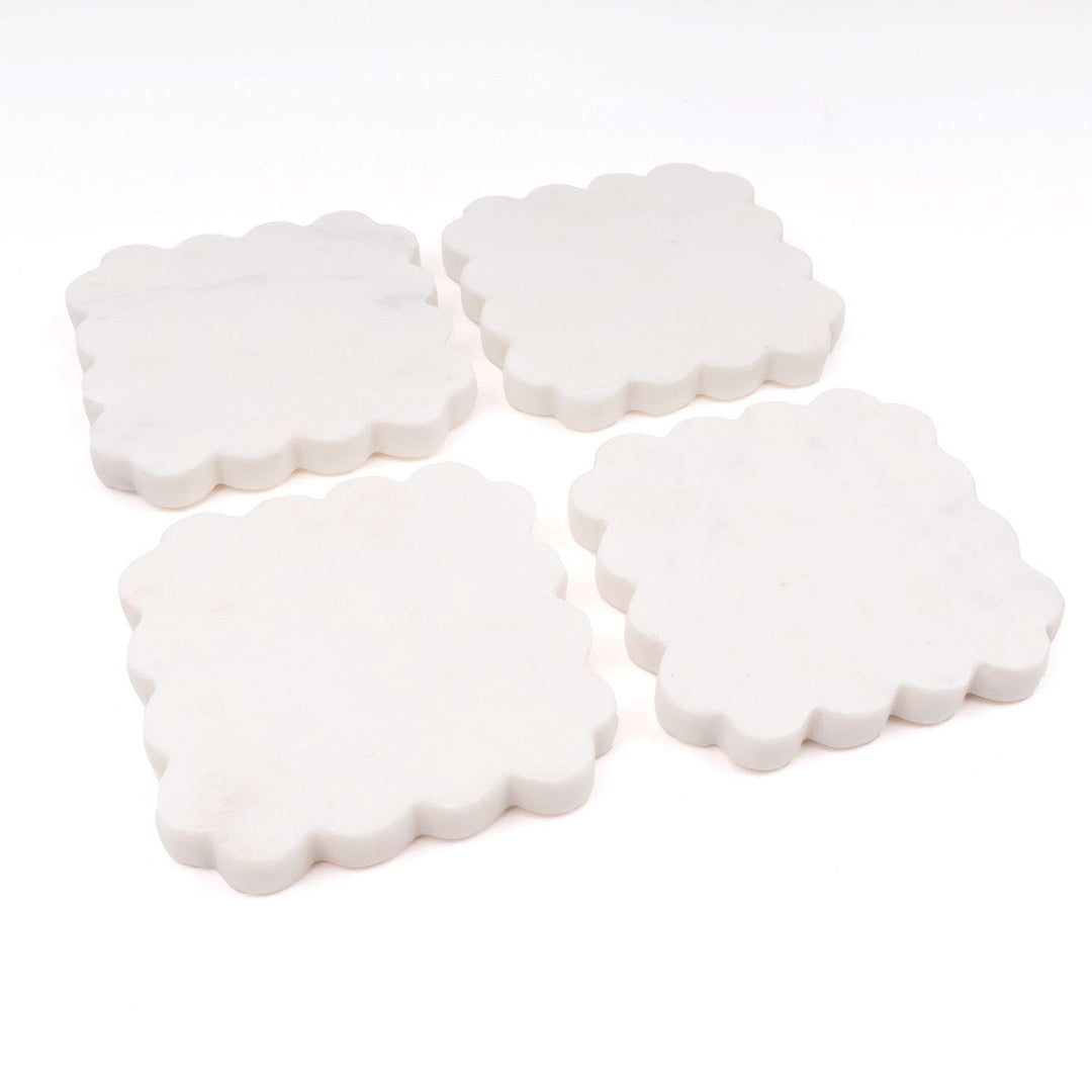 White Marble Scalloped Coaster Set Coasters 8 Oak Lane 