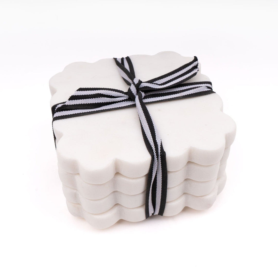 White Marble Scalloped Coaster Set Coasters 8 Oak Lane 
