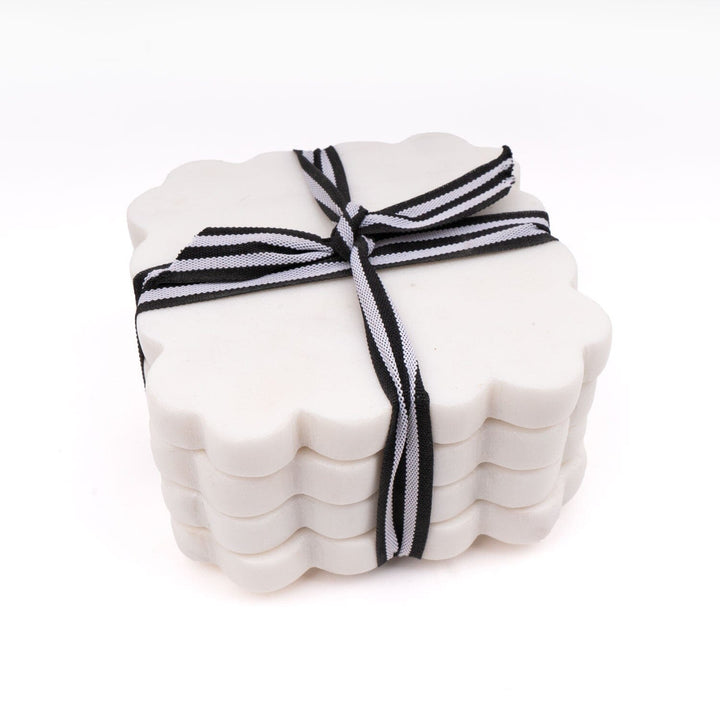 White Marble Scalloped Coaster Set Coasters 8 Oak Lane 