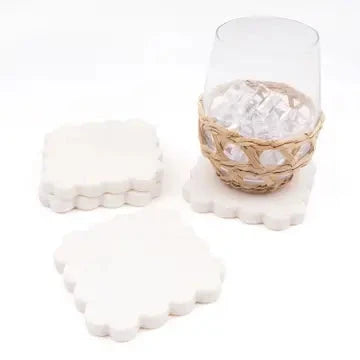 White Marble Scalloped Coaster Set Coasters 8 Oak Lane 