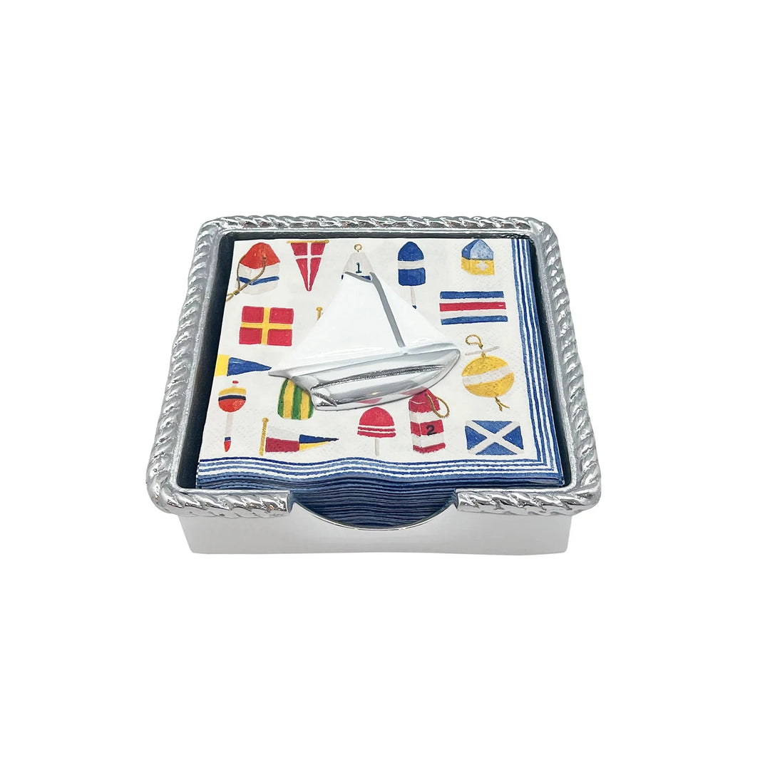 White Sailboat Rope Napkin Box Cocktail Napkins Mariposa 
