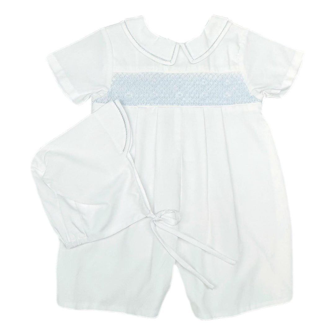 White Smocked Jon Jon and Bonnet Set Boy Jon Jon Petit Ami 