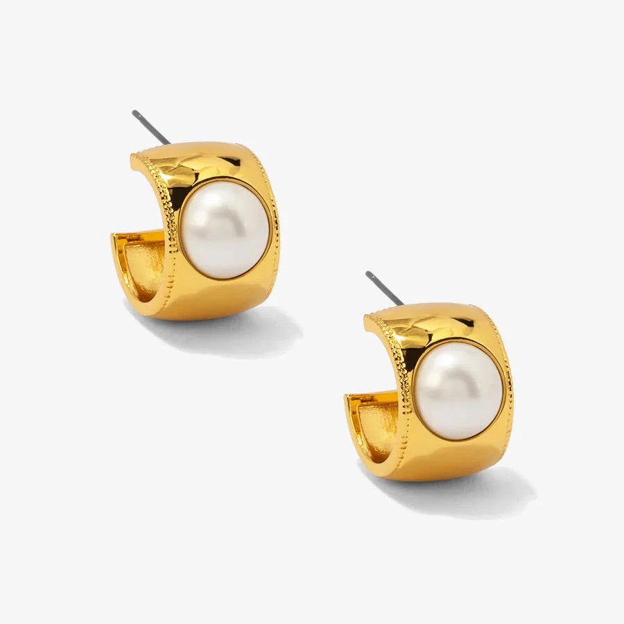 Wide Band Pearl Hoop Womens Earrings Vioroo 
