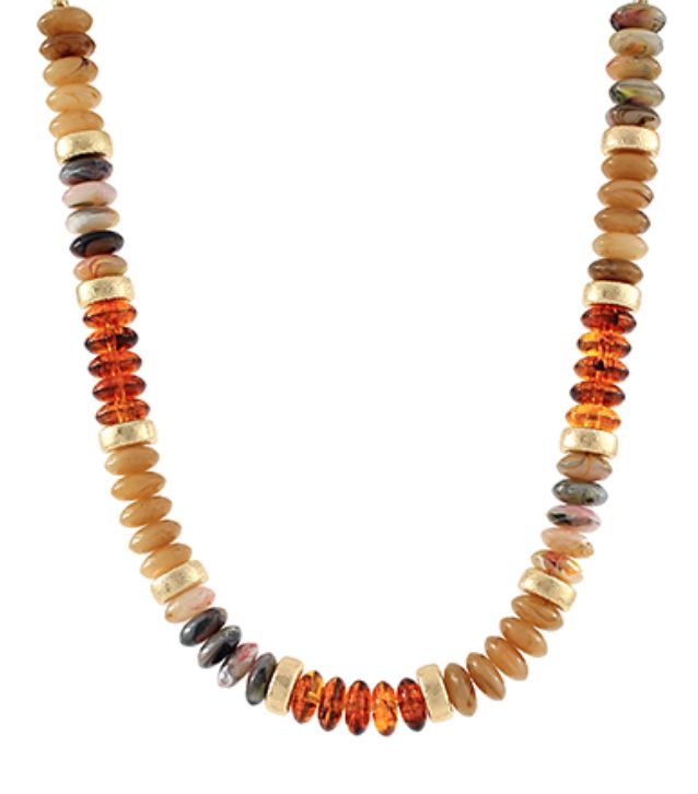 Wide Colorful Beaded Necklace - Lt. Brown/Gold Womens Necklace Golden Stella 