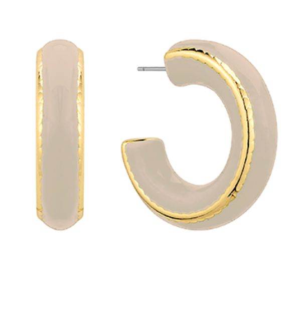 Wide Hoop Earrings w/ Gold Trim - Beige Womens Earrings Golden Stella 