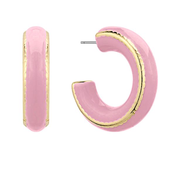 Wide Hoop Earrings w/ Gold Trim - Pink Womens Earrings Golden Stella 