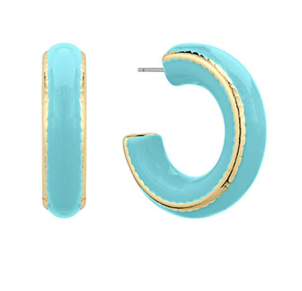 Wide Hoop Earrings w/ Gold Trim - Turquoise Womens Earrings Golden Stella 