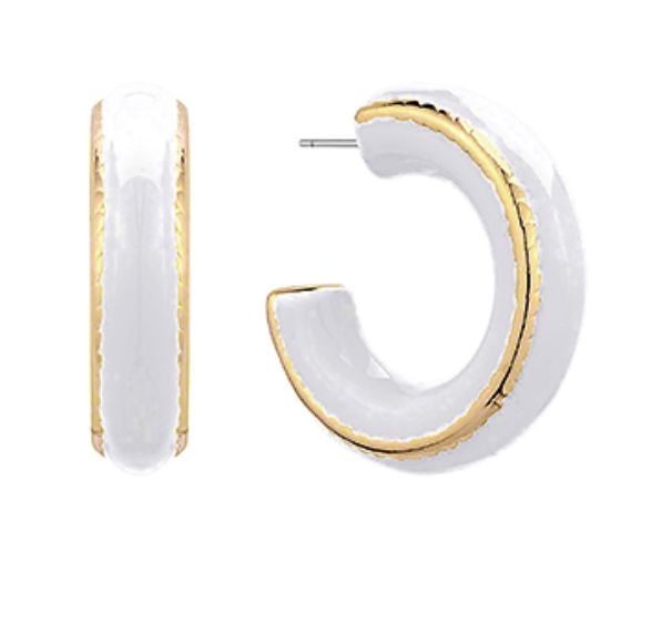 Wide Hoop Earrings w/ Gold Trim - White Womens Earrings Golden Stella 