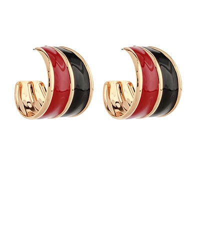 Wide Two-Tone Acrylic Hoops Womens Earrings Golden Stella Black and Red 
