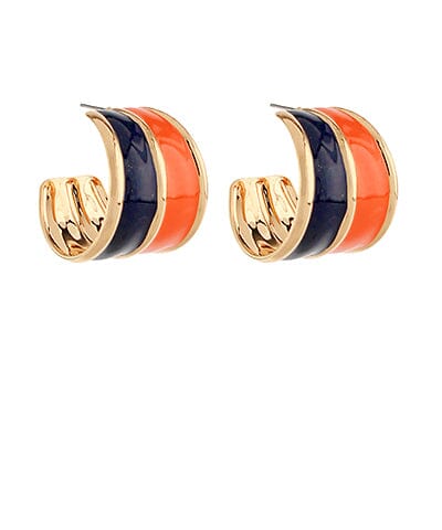 Wide Two-Tone Acrylic Hoops Womens Earrings Golden Stella Navy and Orange 