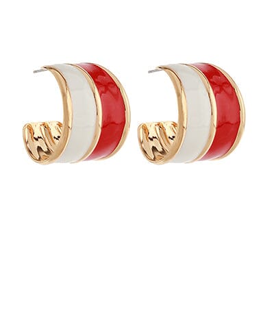Wide Two-Tone Acrylic Hoops Womens Earrings Golden Stella Red and White 