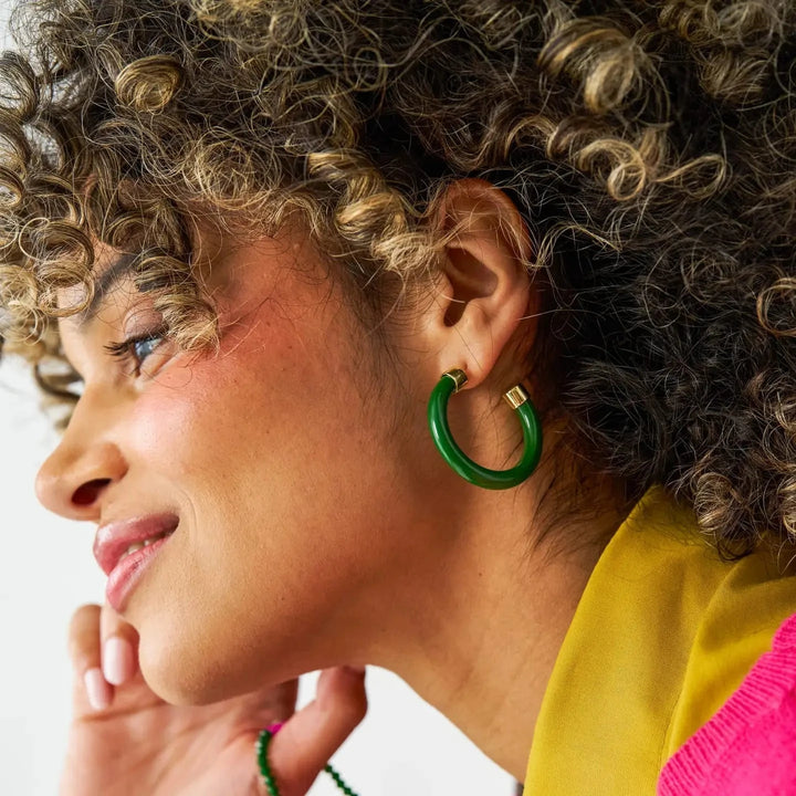 Winona Shiny Resin Hoop Earrings - Green Womens Earrings Ink and Alloy 