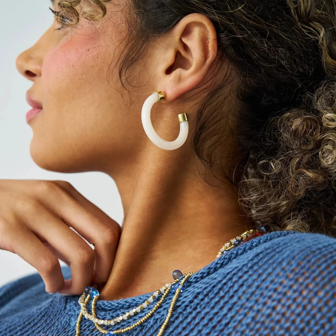 Winona Shiny Resin Hoop Earrings - White Womens Earrings Ink and Alloy 