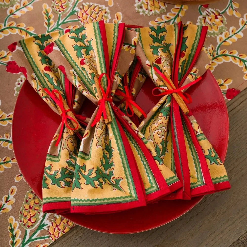 Winter Pinecone Napkins - Set of 4 Dinner Napkins Pomegranate 