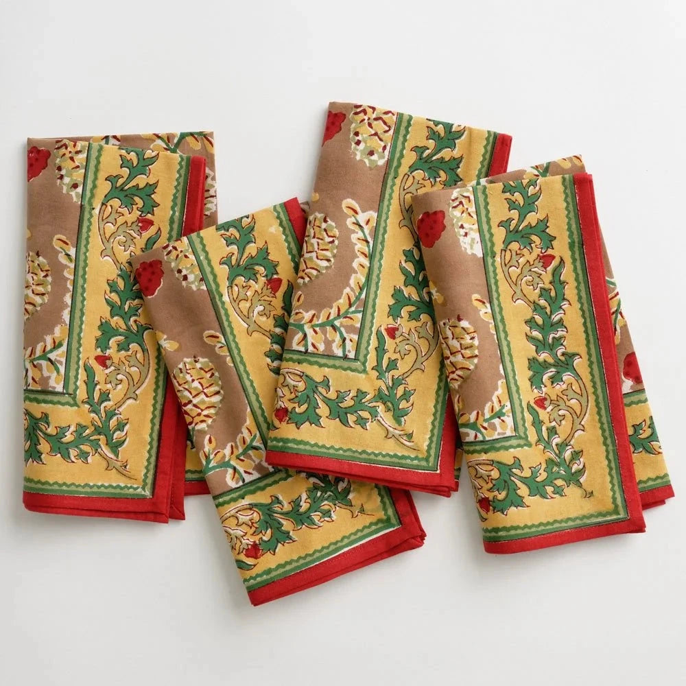 Winter Pinecone Napkins - Set of 4 Dinner Napkins Pomegranate 