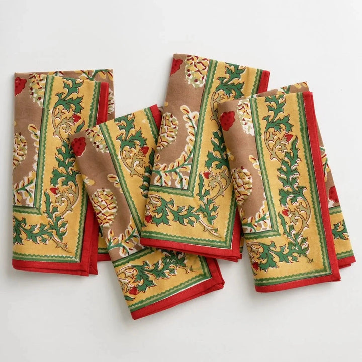 Winter Pinecone Napkins - Set of 4 Dinner Napkins Pomegranate 