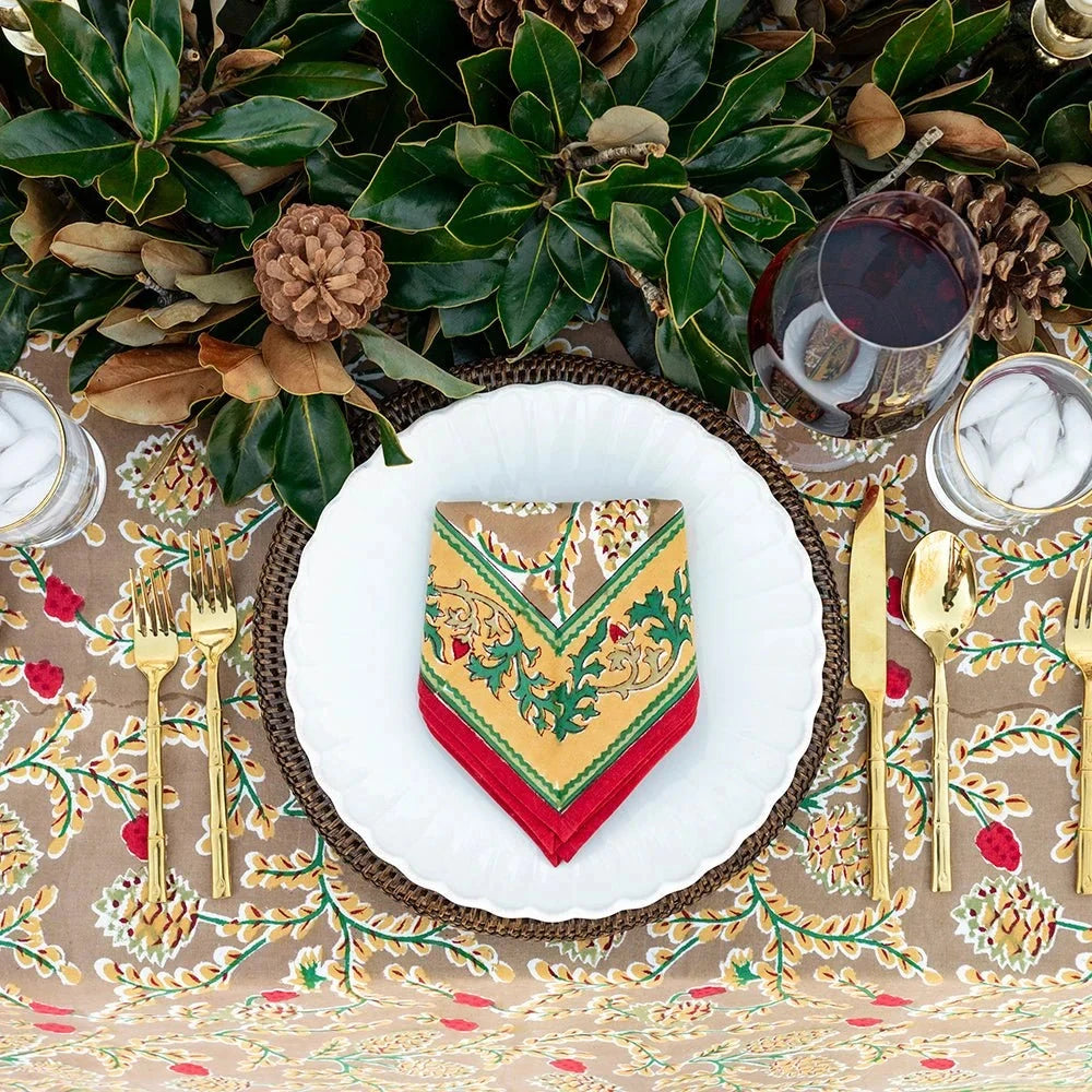 Winter Pinecone Napkins - Set of 4 Dinner Napkins Pomegranate 