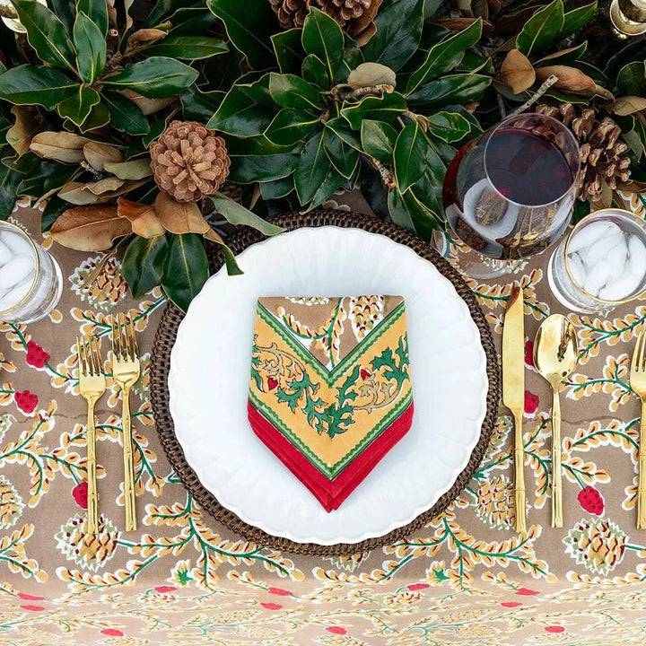 Winter Pinecone Napkins - Set of 4 Dinner Napkins Pomegranate 