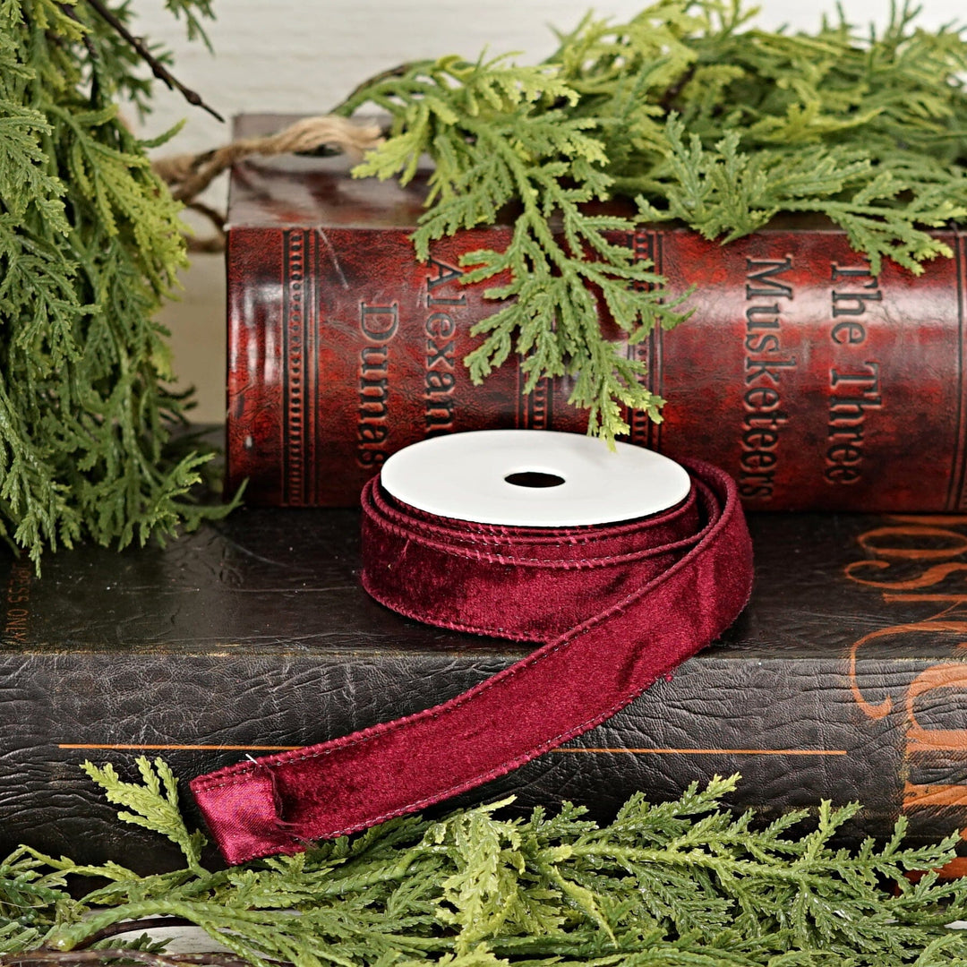Wired Ribbon - Burgundy Velvet Gift Ribbon Impressive Enterprises 