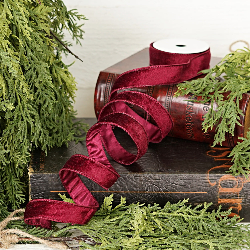 Wired Ribbon - Burgundy Velvet Gift Ribbon Impressive Enterprises 