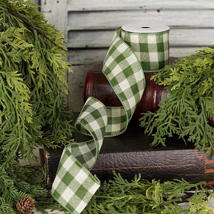 Wired Ribbon - Sage and Cream Check Gift Ribbon Impressive Enterprises 