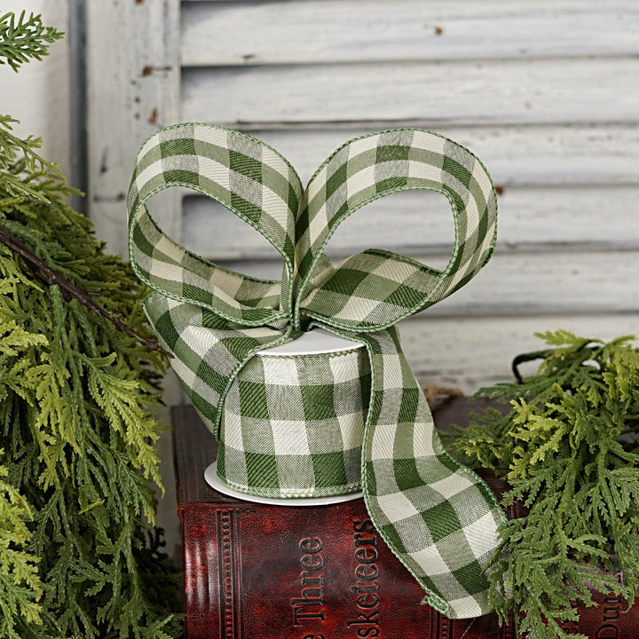 Wired Ribbon - Sage and Cream Check Gift Ribbon Impressive Enterprises 