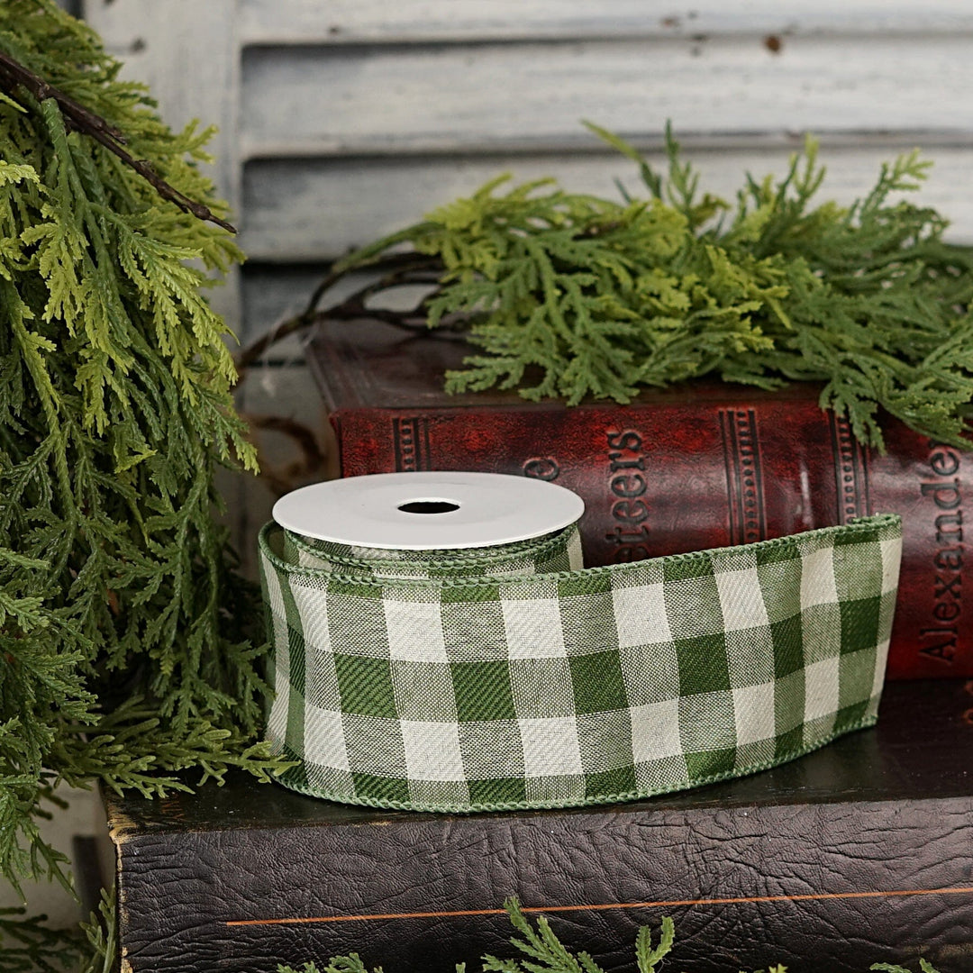 Wired Ribbon - Sage and Cream Check Gift Ribbon Impressive Enterprises 