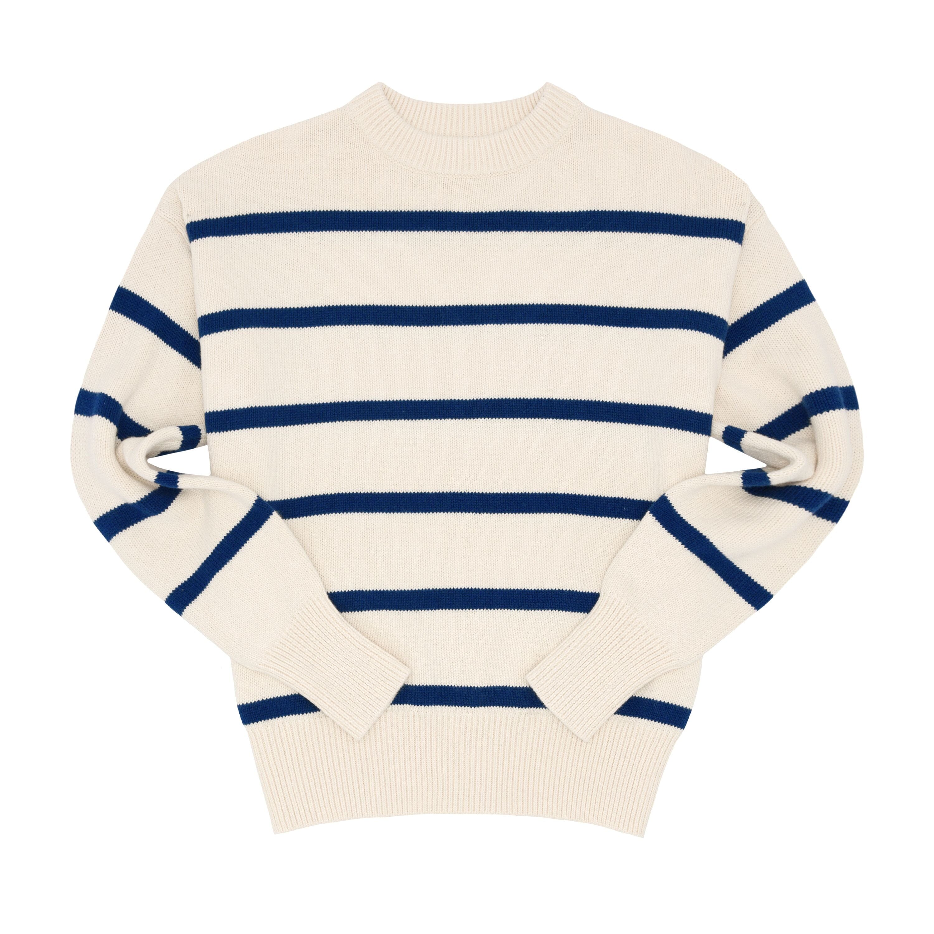 Women s Cream and Navy Wide Stripe Knit Sweater