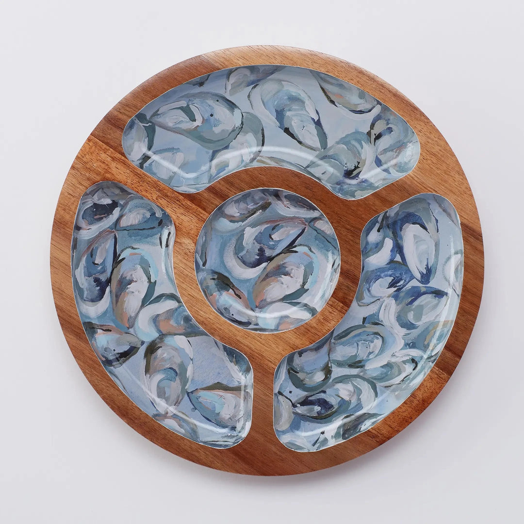 Wooden Snack Tray - Pewter Shells Serving Piece Kim Hovell 