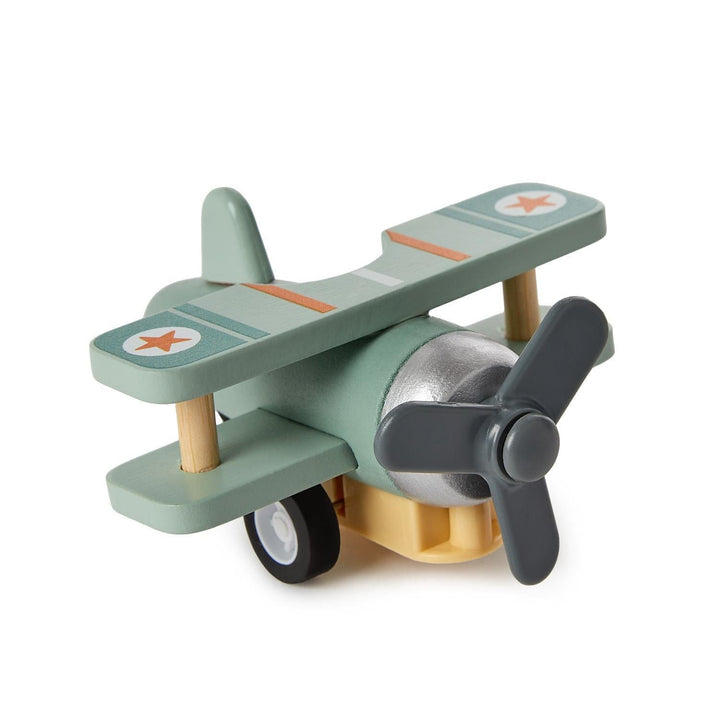 Wooden Vintage Biplane Pullback Toy Activity Toy Two's Company Green 