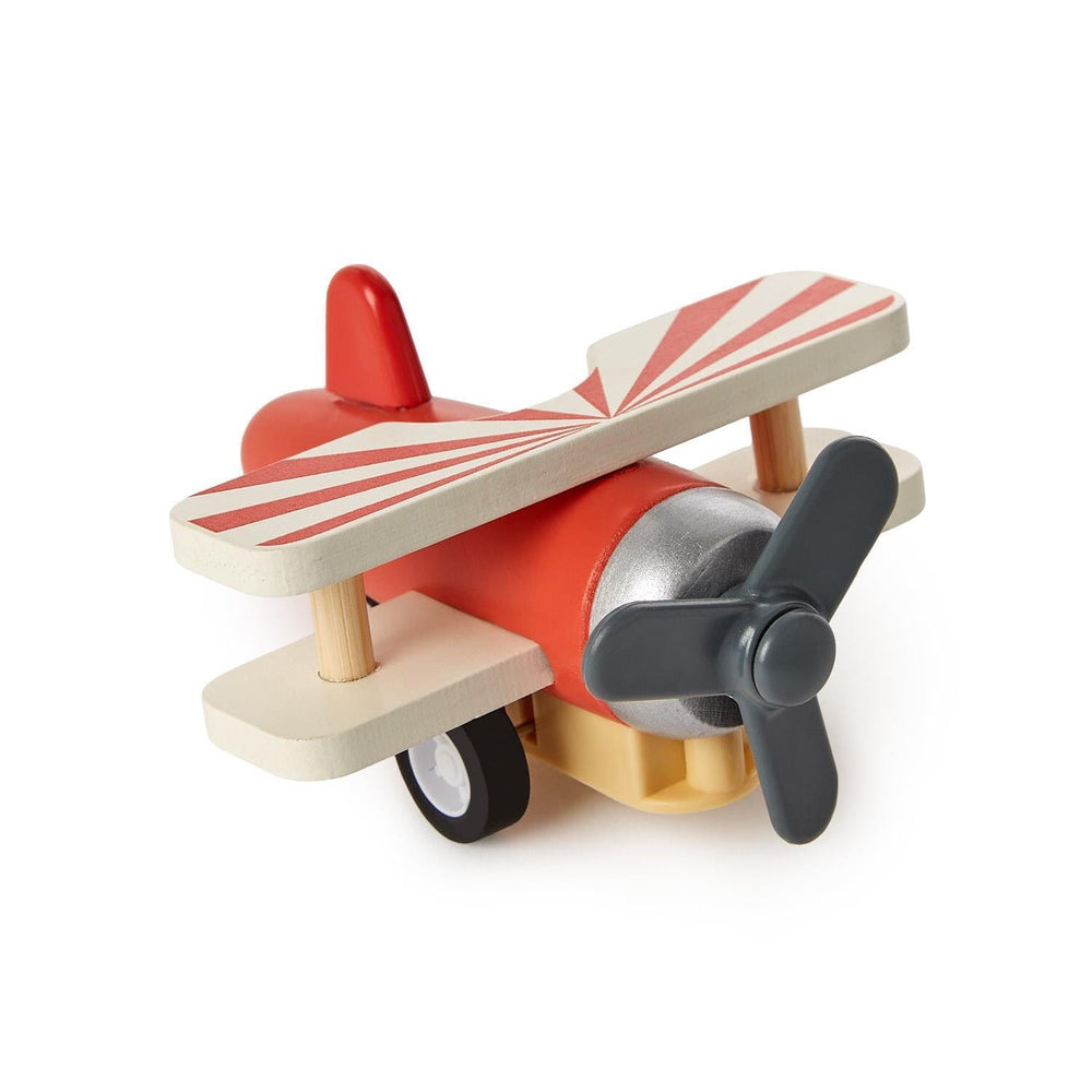 Wooden Vintage Biplane Pullback Toy Activity Toy Two's Company Red 