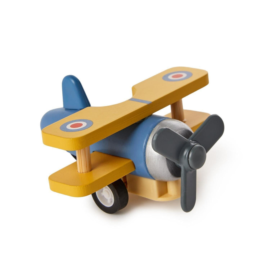 Wooden Vintage Biplane Pullback Toy Activity Toy Two's Company Yellow 