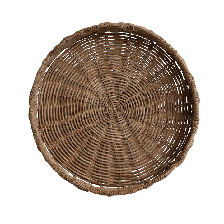 Woven Rattan Scalloped Footed Pedestal Decorative Bowl Creative Co-Op 