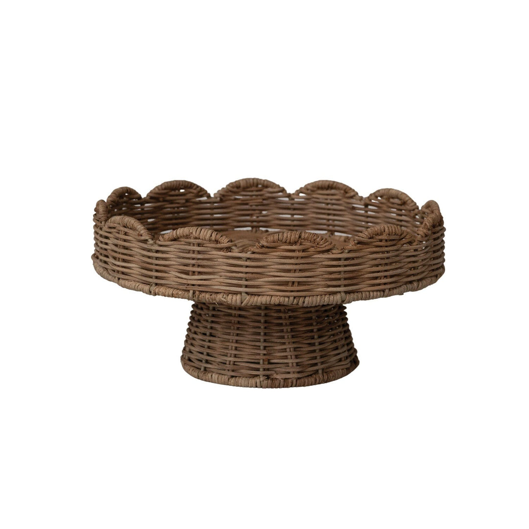 Woven Rattan Scalloped Footed Pedestal Decorative Bowl Creative Co-Op 
