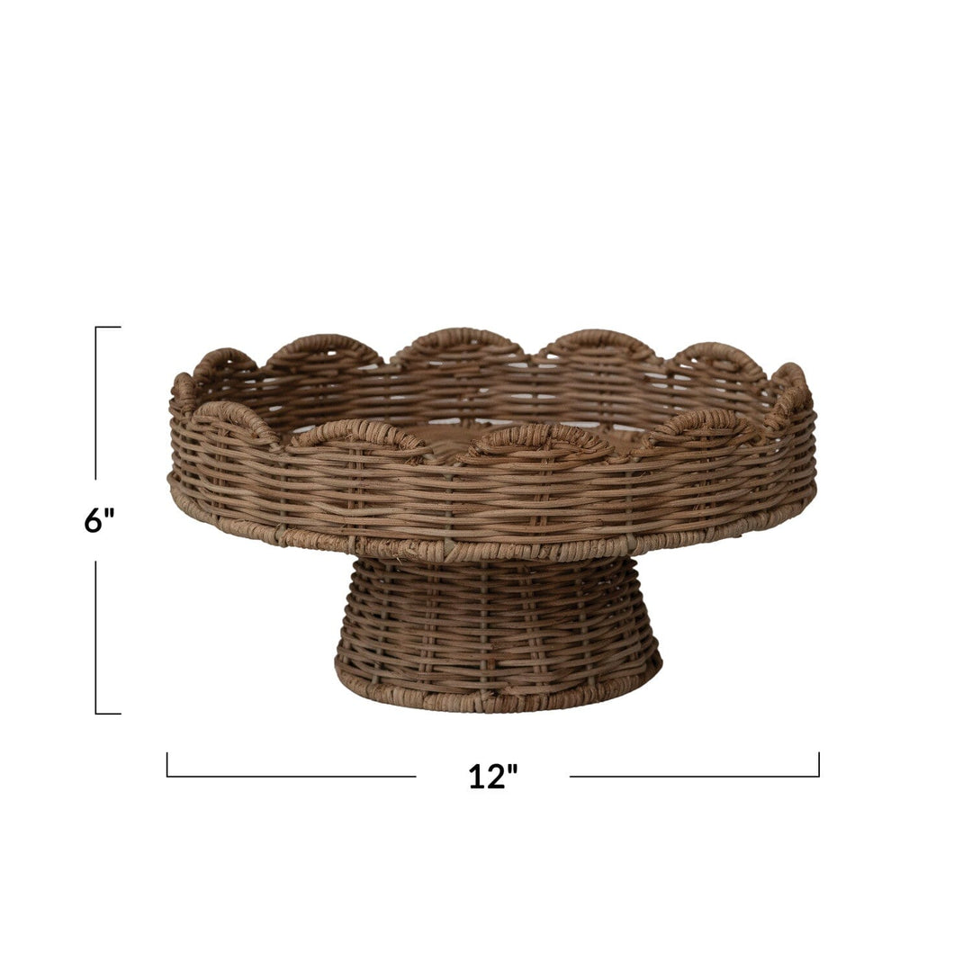 Woven Rattan Scalloped Footed Pedestal Decorative Bowl Creative Co-Op 