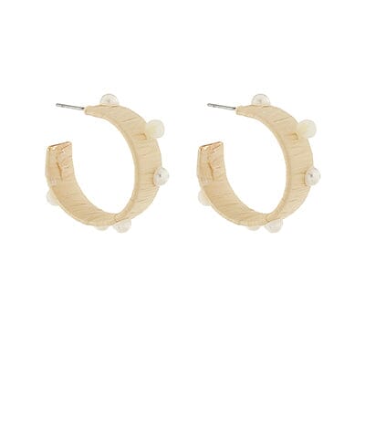 Wrapped Raffia Pearl Station Hoops Womens Earrings Golden Stella Cream 