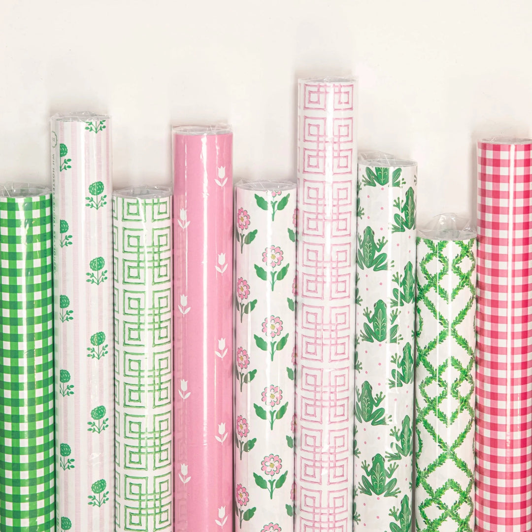 Wrapping Paper Roll- Pink and Green Floral Stripe Wrapping Paper WH Hostess 