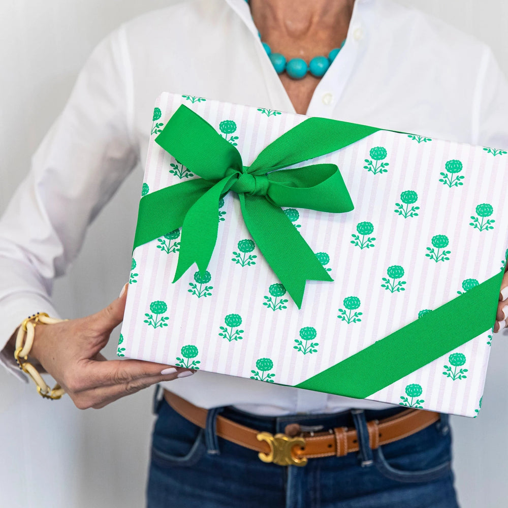 Wrapping Paper Roll- Pink and Green Floral Stripe Wrapping Paper WH Hostess 
