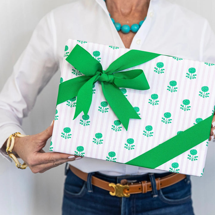 Wrapping Paper Roll- Pink and Green Floral Stripe Wrapping Paper WH Hostess 