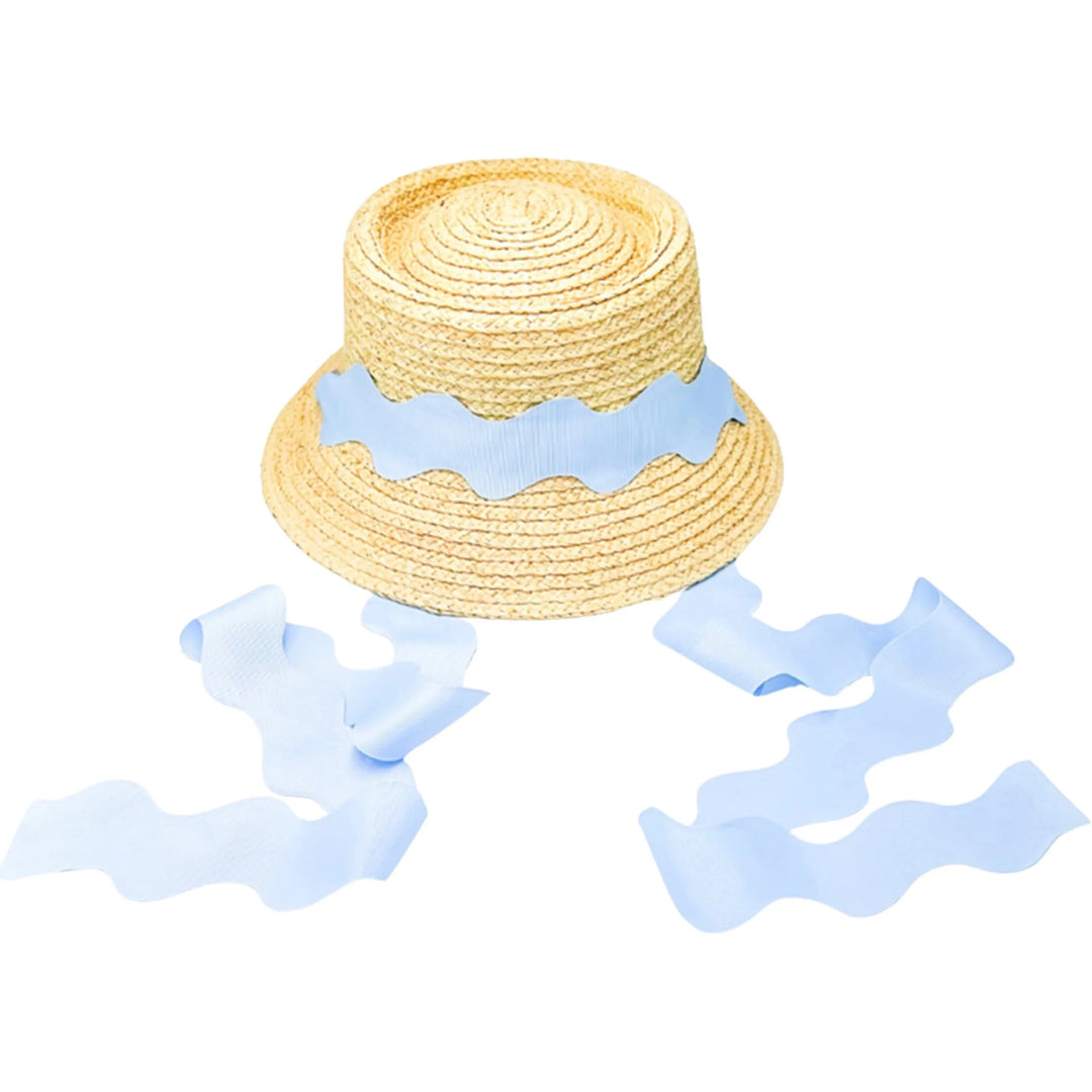 Youth Harbor Hat - Blue Scalloped Ribbon Child Sun Hat Bits & Bows 